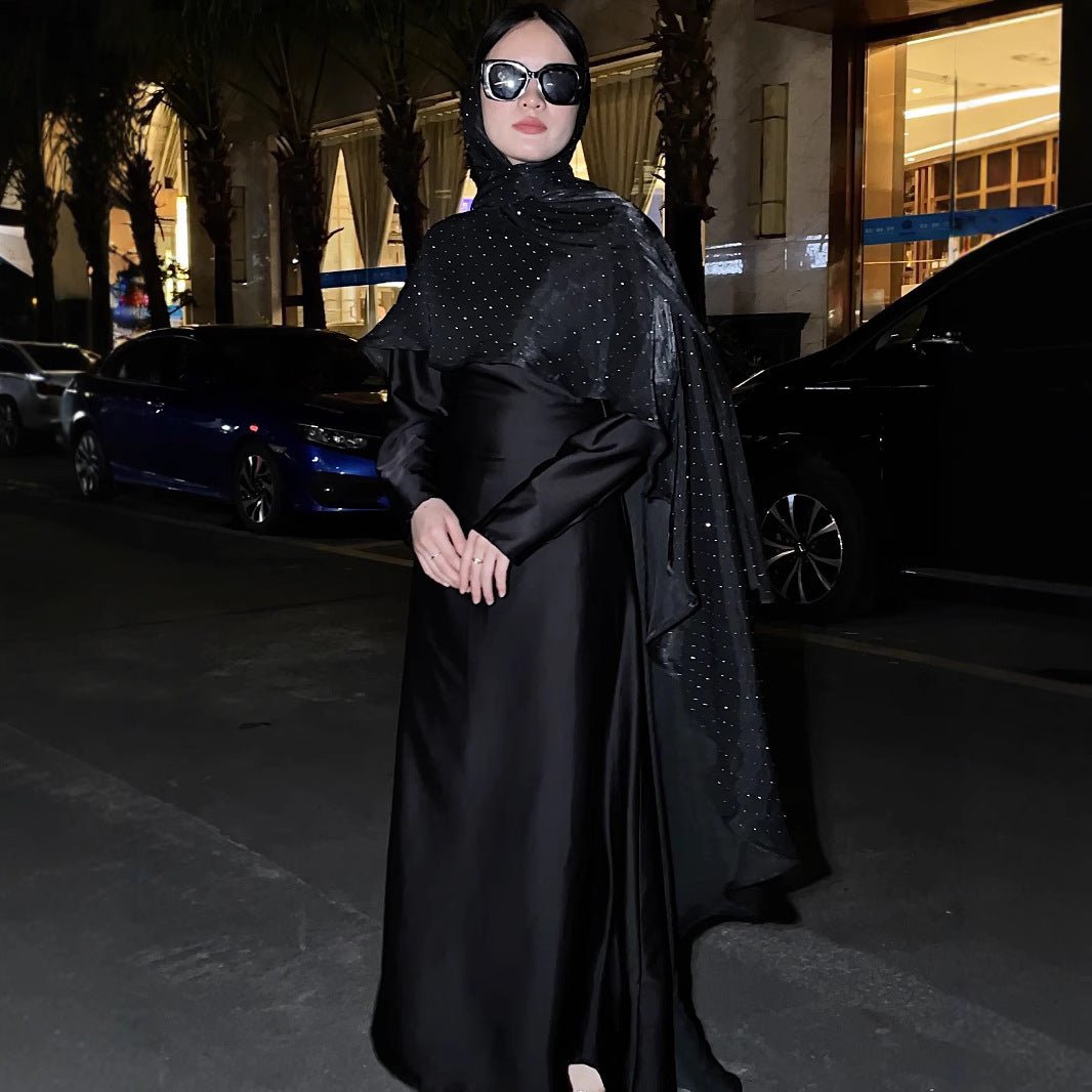 Muslim Solid Color Rhinestone Two - piece Suit With A Shawl Robe - Eshtree