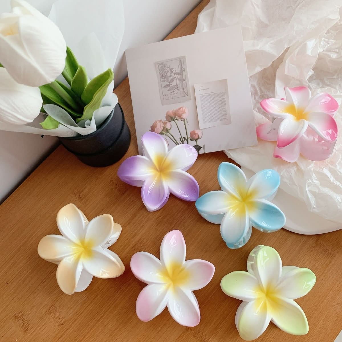 Muweordy Plumeria Hair Clips Flower Hair Clip Trendy Hair Claw Clip Popular Hair Catch Korean Hair Accessories For Women - Eshtree