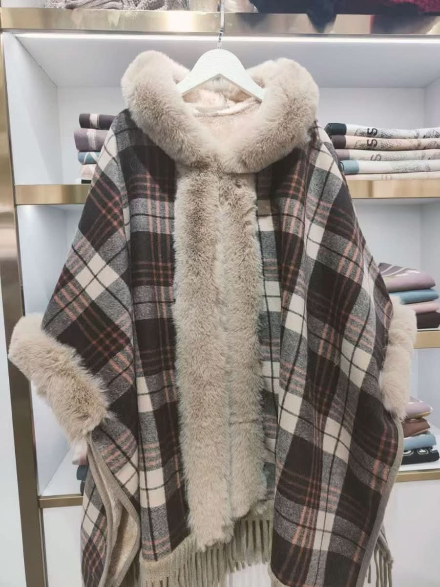 New Fallwinter Tippet With A Trendy Maillard Plaid Design Lined With Soft Fleece For Extra Warmth - Eshtree