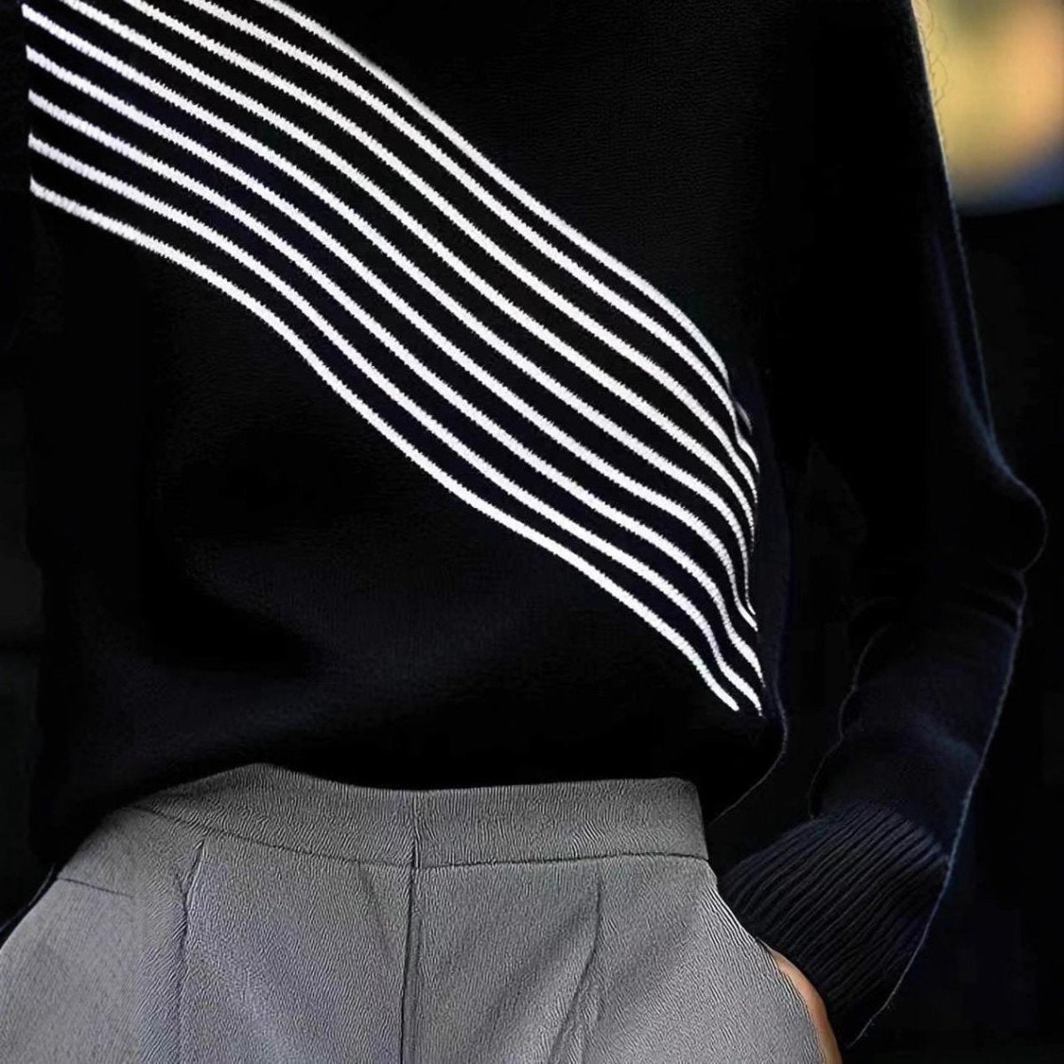 New FallWinter Womens Striped Color - Block Turtleneck Sweater - Eshtree