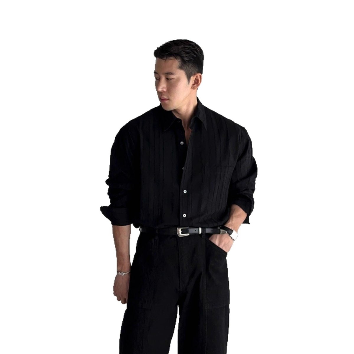 New High - end Textured Wide Solid Color Thin Pocket Long Sleeve Shirt - Eshtree