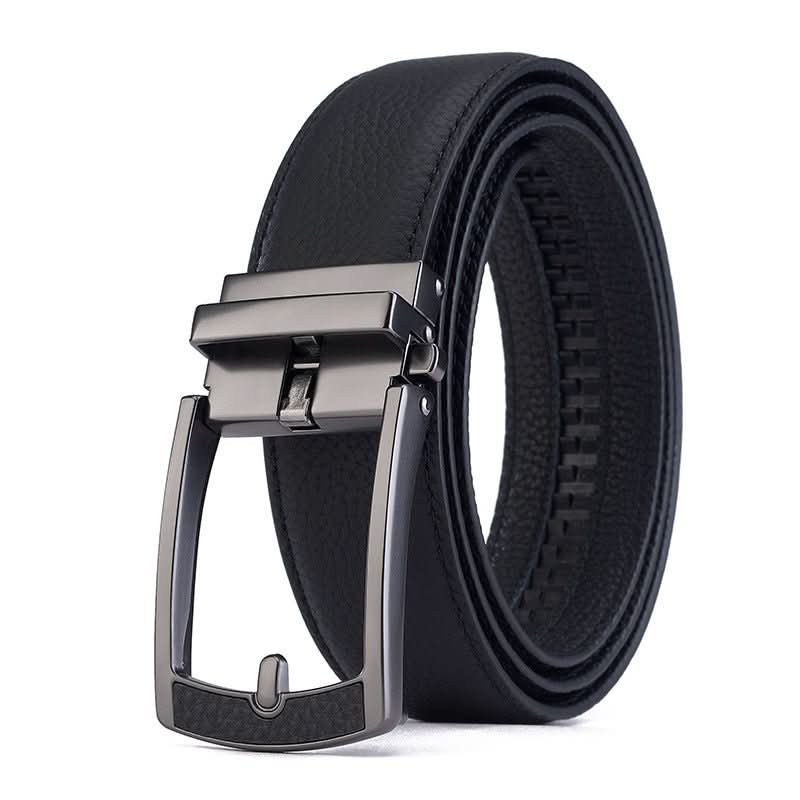 New Mens Casual All - match Leather Belt With An Automatic Buckle And A Lychee Grain Pattern - Eshtree