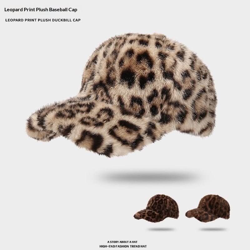New Plush Leopard Print Warm Baseball Cap - Eshtree