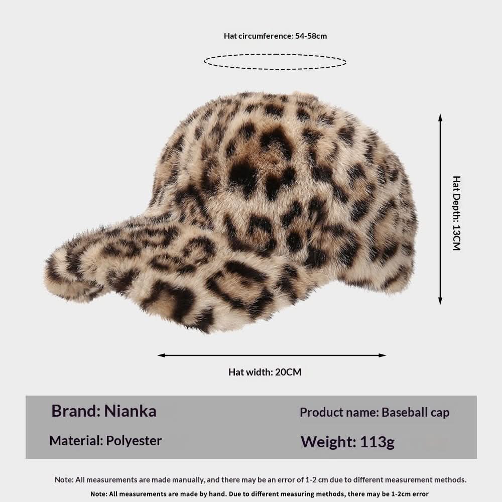 New Plush Leopard Print Warm Baseball Cap - Eshtree
