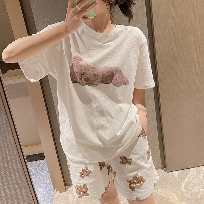 New Style Retro Bear Western Round Neck Loose Print Casual Bottoming T-shirt Short Sleeve Women - Eshtree