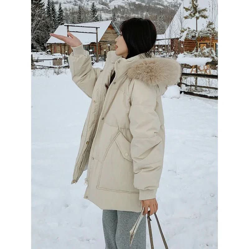 New Thickened Cotton Coat With A Hood And A Big Fur Collar Perfect For Petite Frames - Eshtree