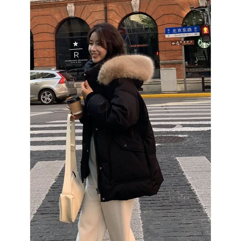 New Thickened Cotton Coat With A Hood And A Big Fur Collar Perfect For Petite Frames - Eshtree