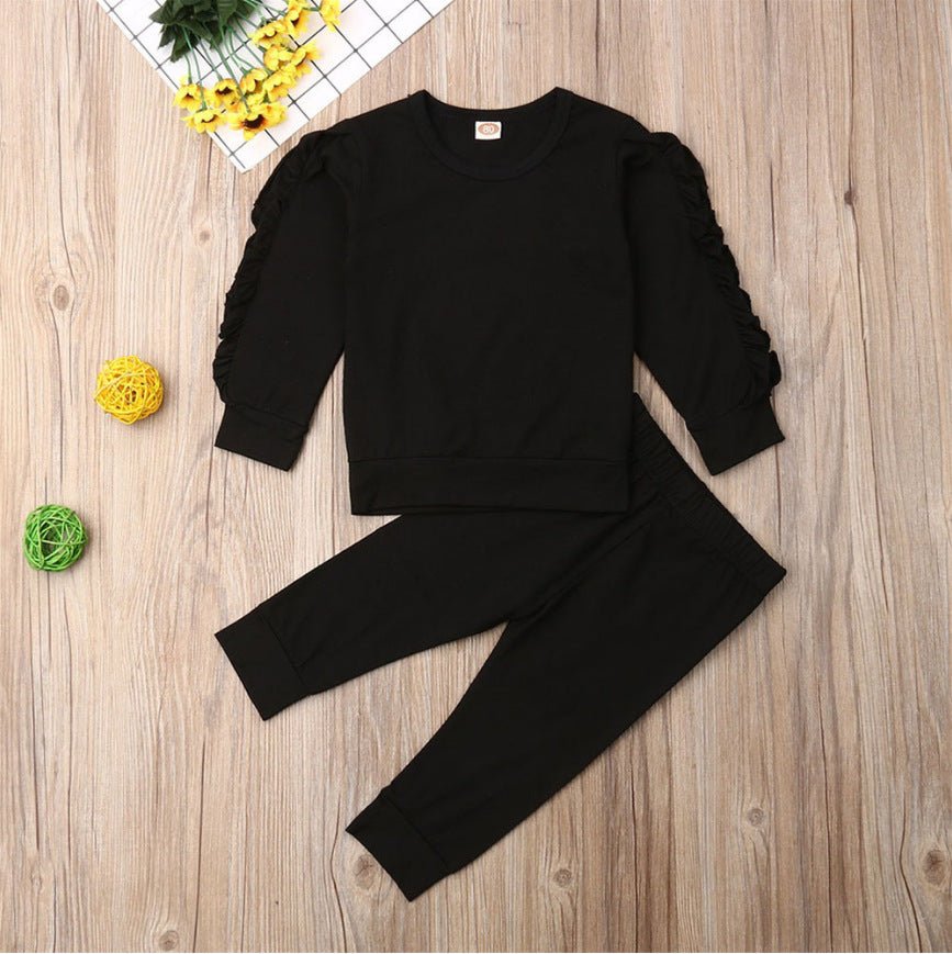 Newborn Baby Boys Girls Ruffles Jumper Solid Long Sleeve Sweatshirt Tops Pants Infant Kids 2Pcs Outfits Clothes Set Fall Clothes - Eshtree