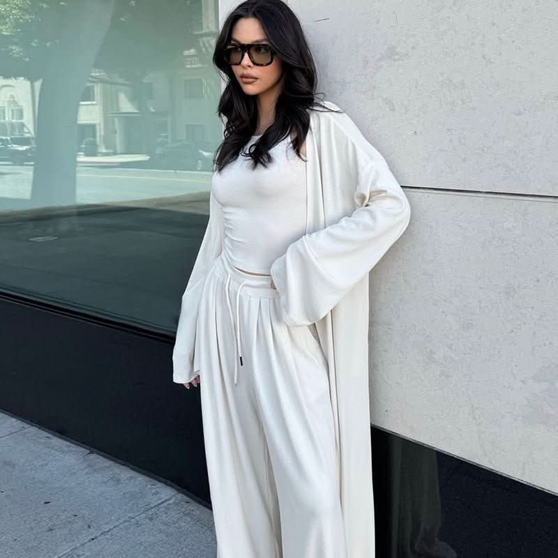 Outerwear Suspender Top And Wide - leg Pants Three - piece Set - Eshtree