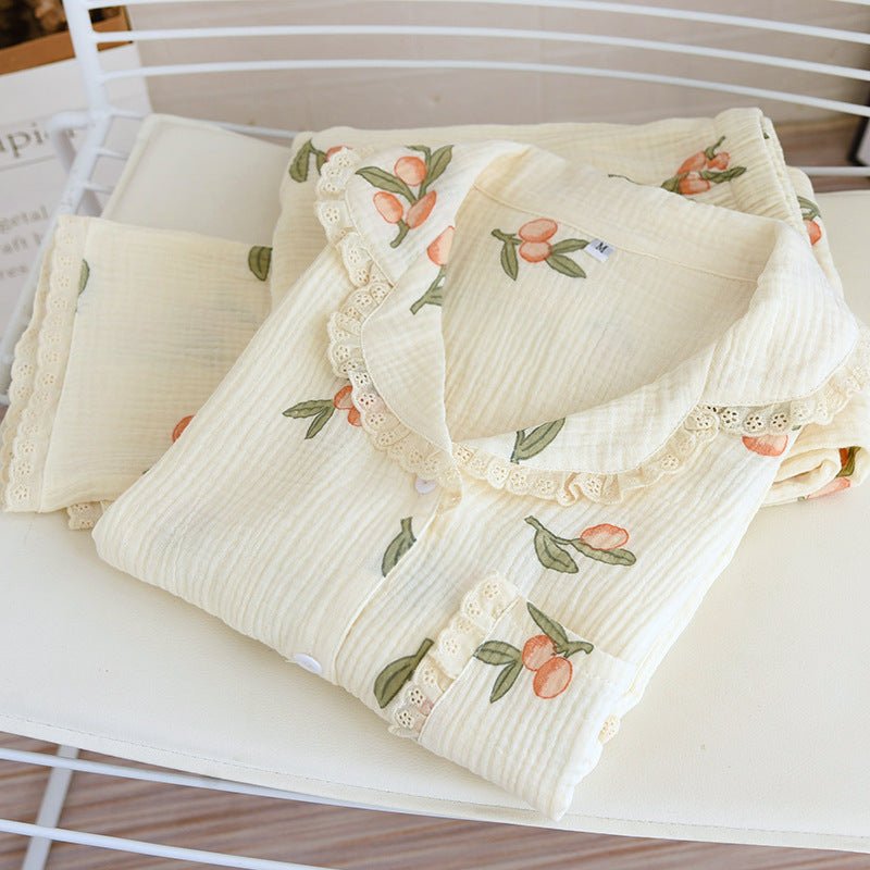 Pastoral Pajamas Cotton Gauze Long Sleeves Cute Outing Homewear Suit - Eshtree