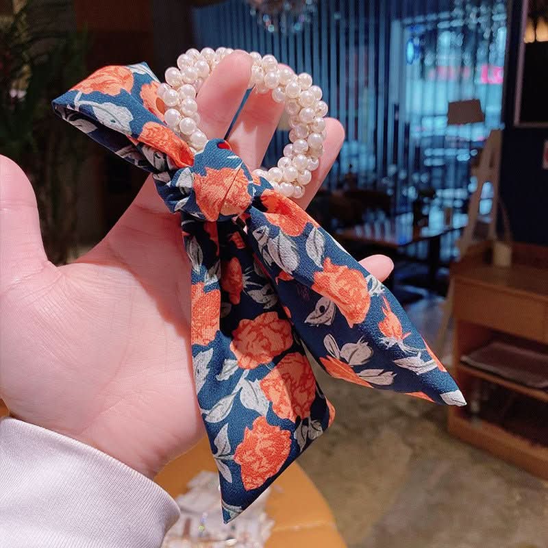 Pearl Hair Tie Broken Flower Bow Ribbon Rubber Band Hair Strap Female Hair Tie Strap Hair Accessories - Eshtree