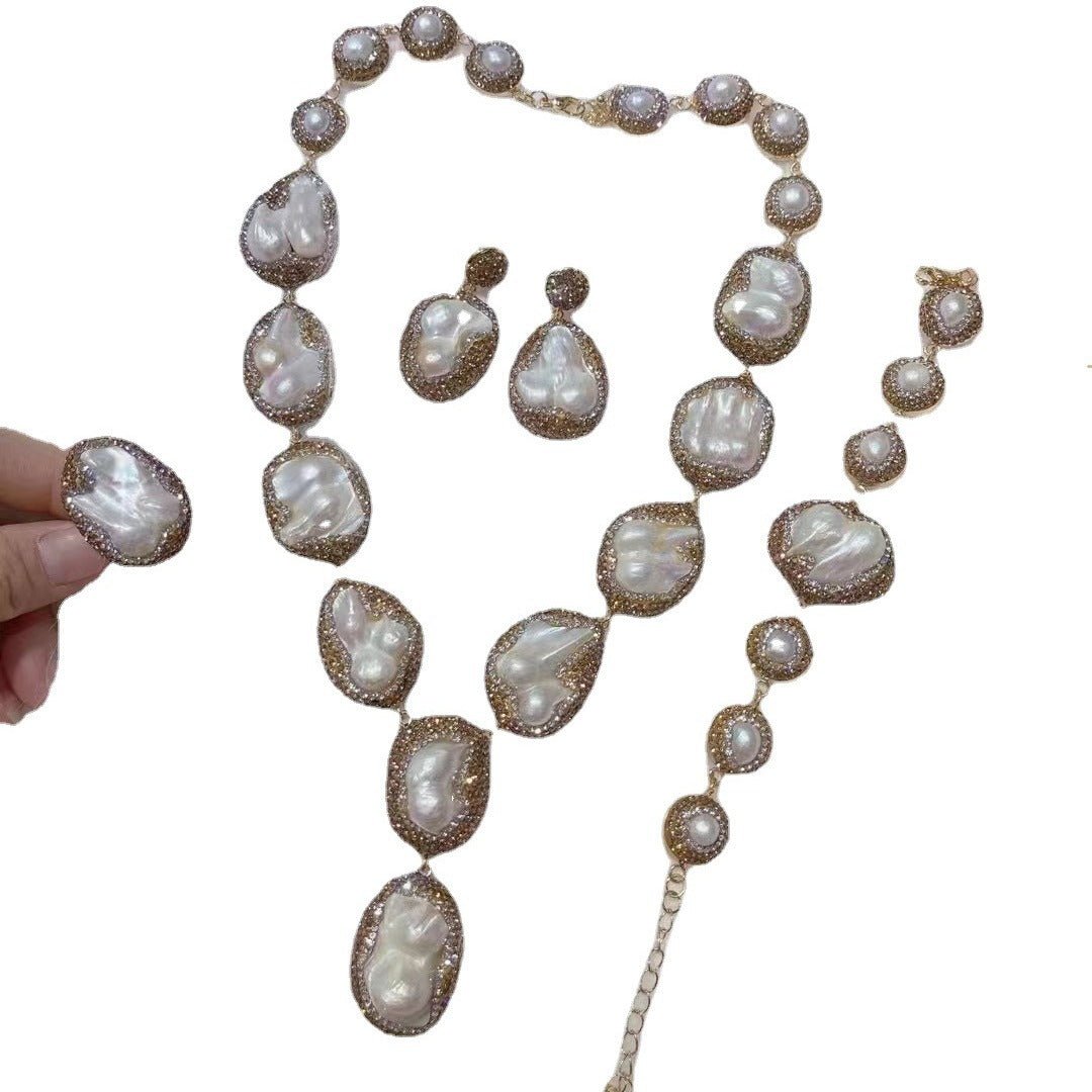 Pearl Necklace Ring Suit Bride Ornament - Eshtree