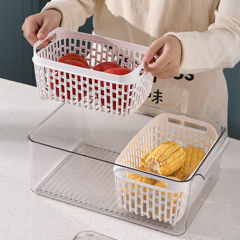 PETG Material Kitchen Fruit Vegetable Storage Plastic Tape Drain Basket Storage Box - Eshtree