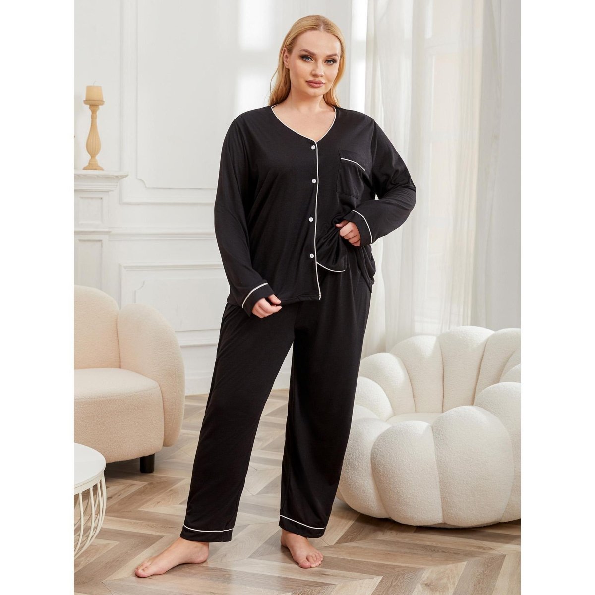 Plus Size Pajamas Women's Long - sleeved Homewear Suit - Eshtree