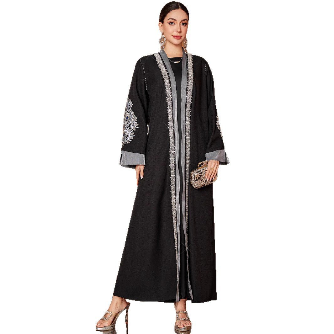 Plus Size Robe Handmade Embroidery Laminate Rhinestone ABAYA Middle East Women's Clothing - Eshtree