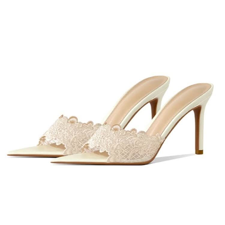 Pointed - toe Stiletto Heel Lace Slippers - Eshtree
