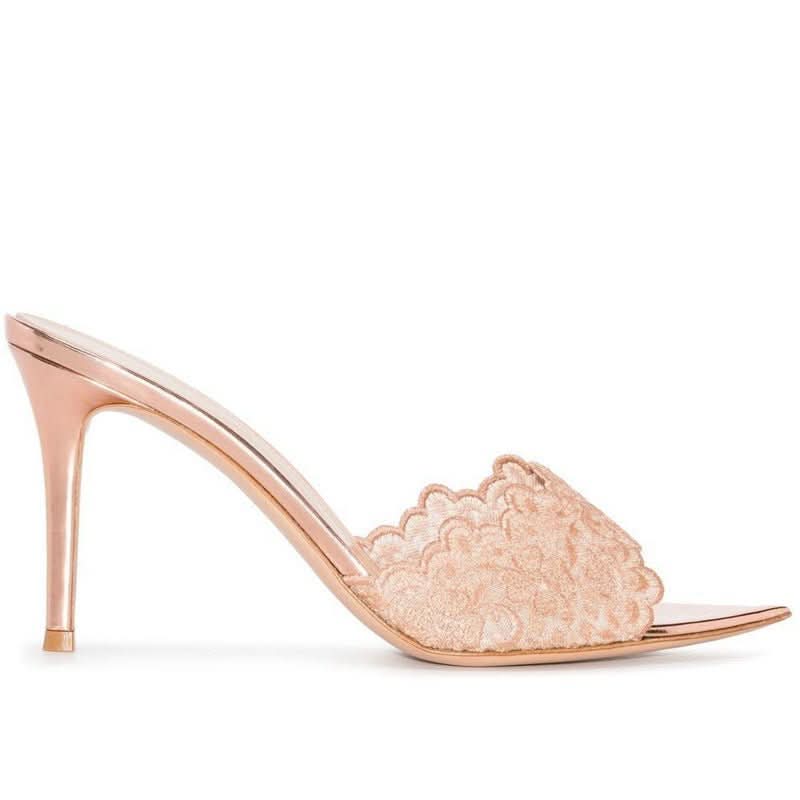 Pointed - toe Stiletto Heel Lace Slippers - Eshtree