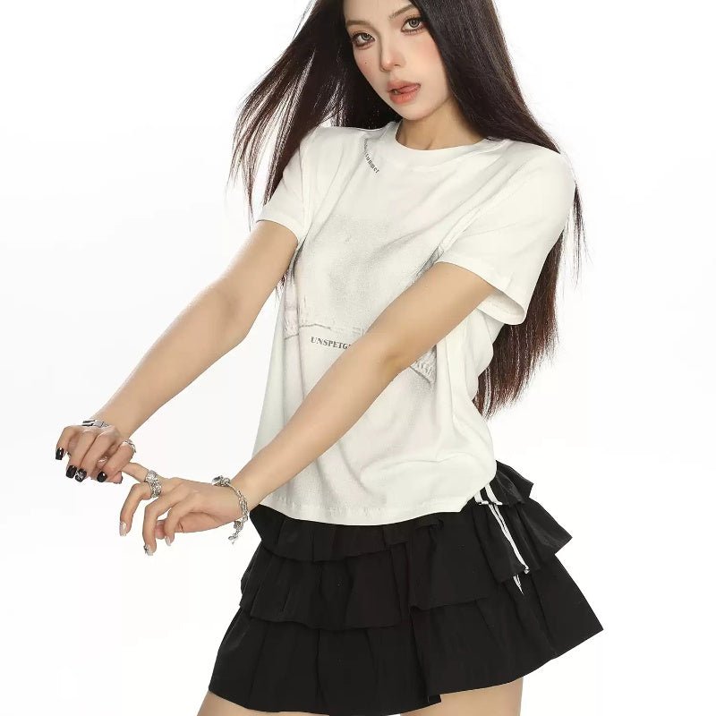 Printed Shoulder Short - sleeved T-shirt For Women Summer Idle Style - Eshtree