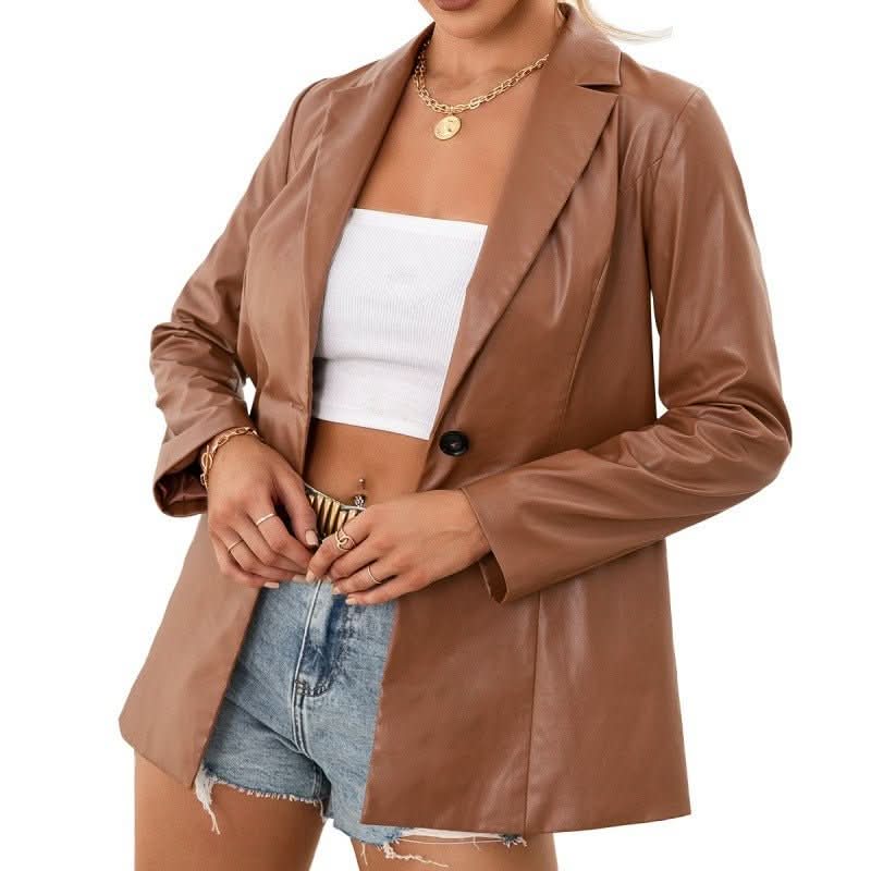 PU Motorcycle Leather Jacket Blazer Top Women - Eshtree