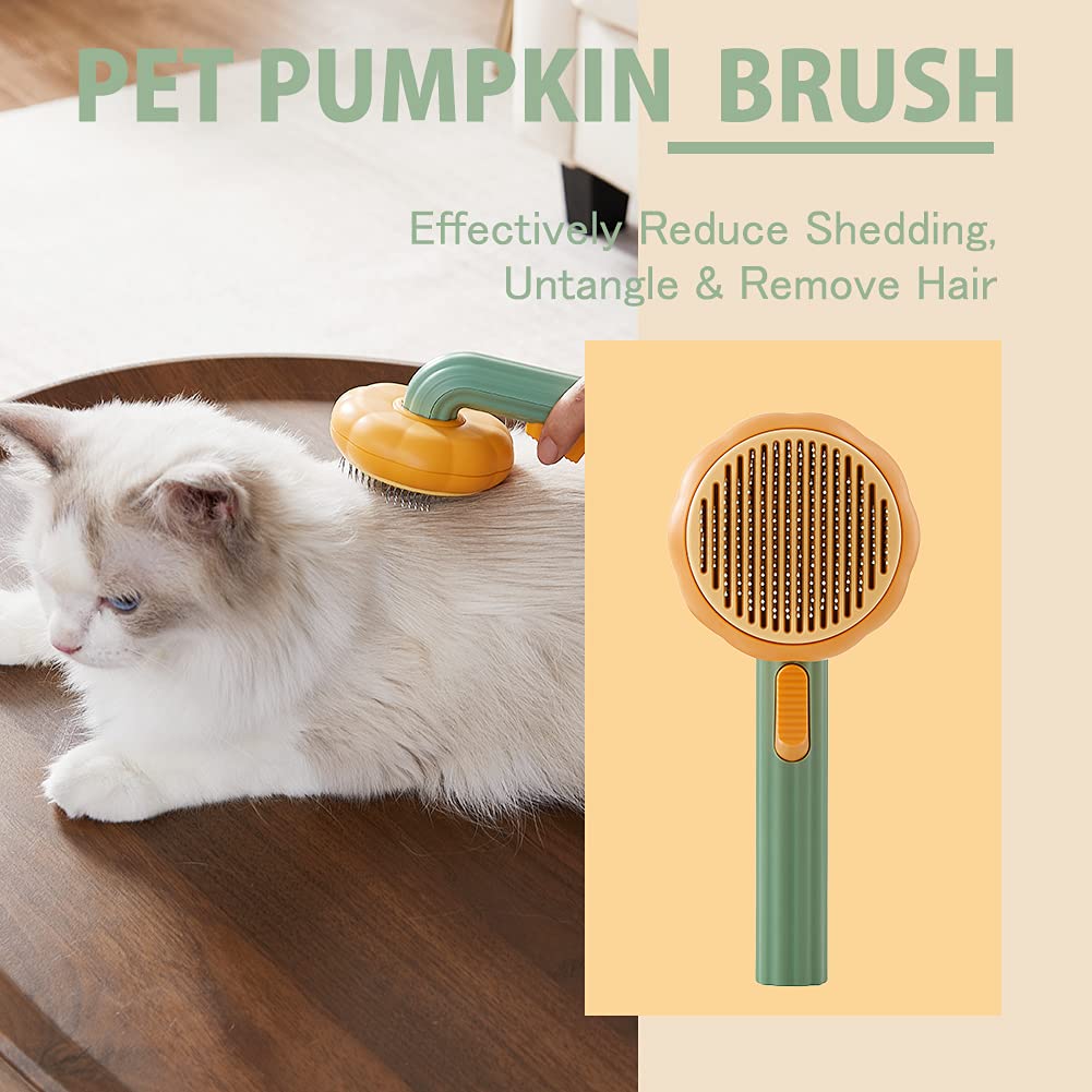 Pumpkin Self Cleaning Slicker Comb For Dog Cat Puppy Rabbit, Grooming Brush Tool Gently Removes Loose Undercoat Tangled Hair - Eshtree