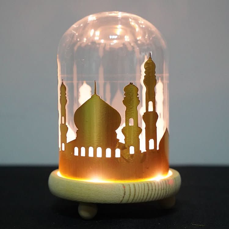 Ramadan Mosque Night Light Glass Cover Wooden Base Decoration - Eshtree