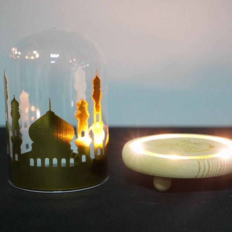 Ramadan Mosque Night Light Glass Cover Wooden Base Decoration - Eshtree