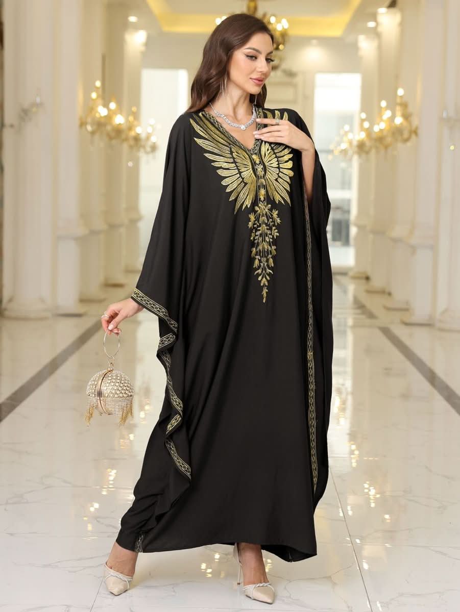 Rayon Gold Thread Embroidered Beach Cover - up Loose Robe - Eshtree