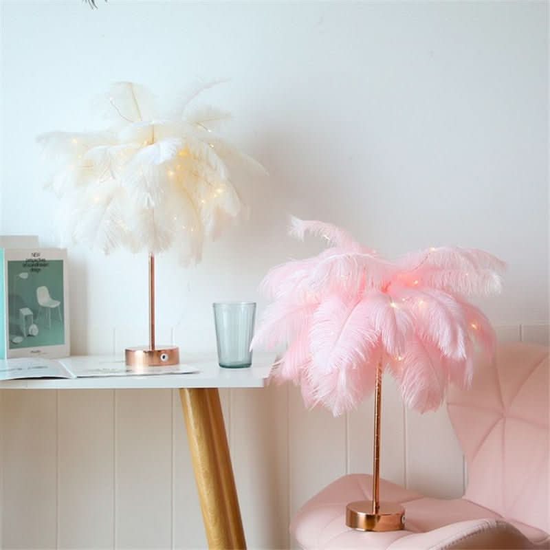 Remote Control Feather Table Lamp USB Battery Power - Eshtree