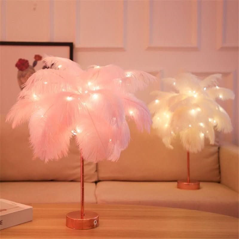 Remote Control Feather Table Lamp USB Battery Power - Eshtree