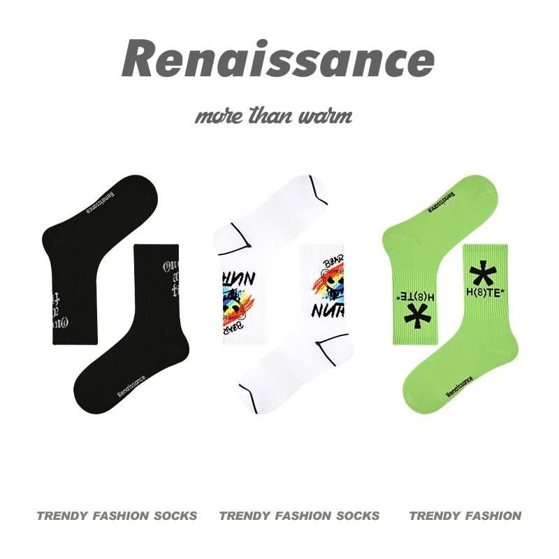 Renaissance Original Tube Socks Simple Letters Men - Eshtree