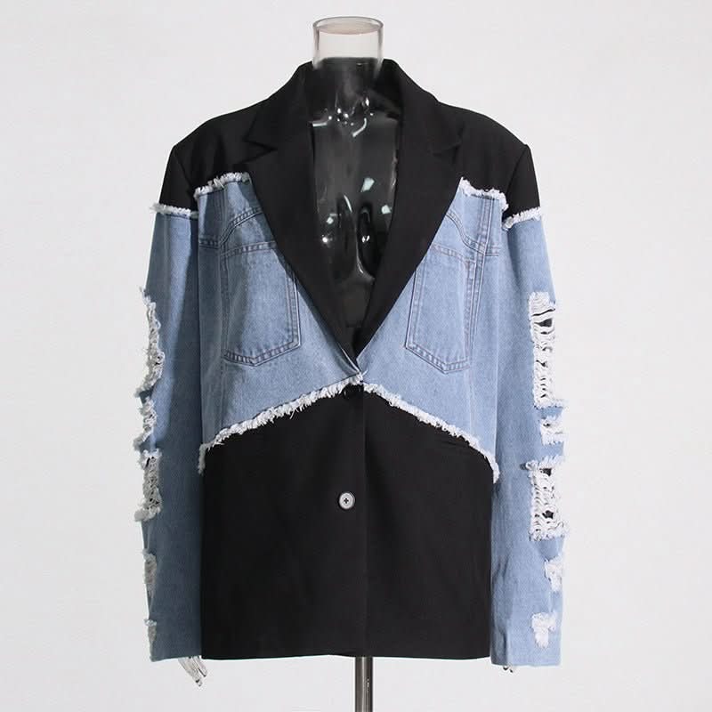 Retro And Trendy Denim Patchwork Jacket - Eshtree