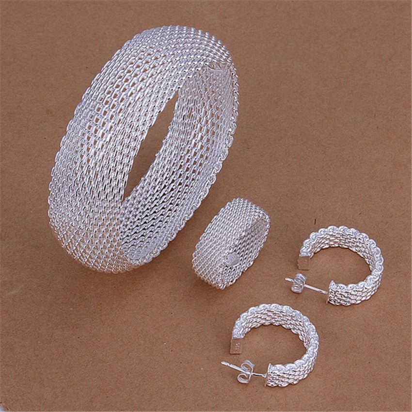 Retro Exquisite Net Bracelet Earring Ring Three - piece Suit - Eshtree