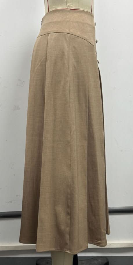 Retro Khaki - colored French - style Draped Maxi Skirt - Eshtree