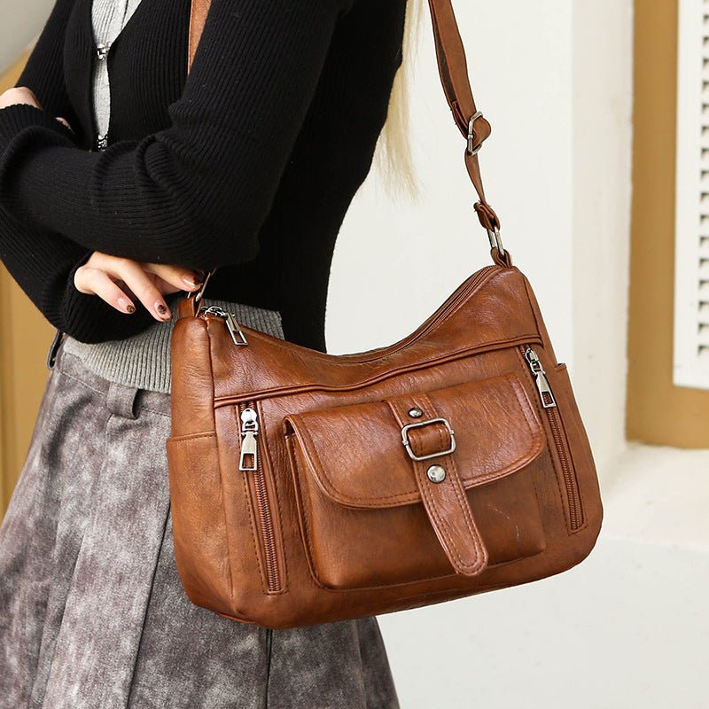 Retro Large Capacity Soft Authentic Leather Tactile Feel Shoulder Messenger Bag - Eshtree