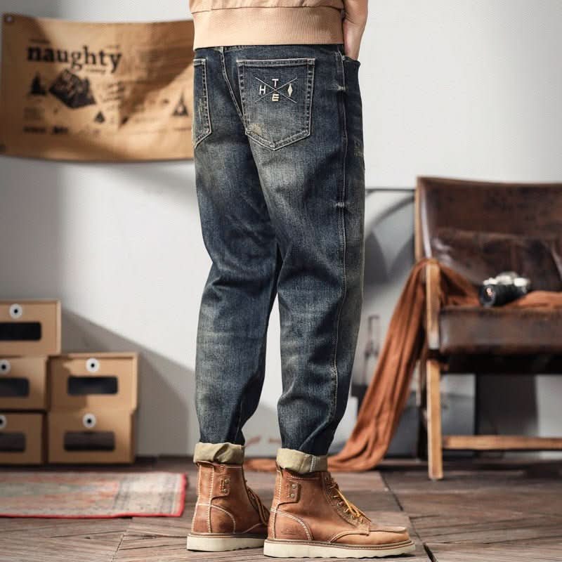 Retro Mens Loose - fit Plus - size Wide - leg Casual Denim Jeans - Eshtree