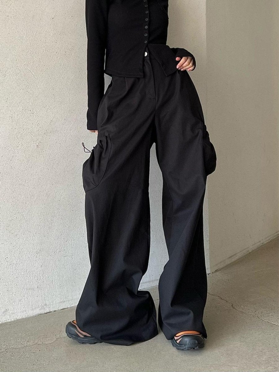 Retro Solid Color Elastic Casual Wide Leg Pants For Women - Eshtree