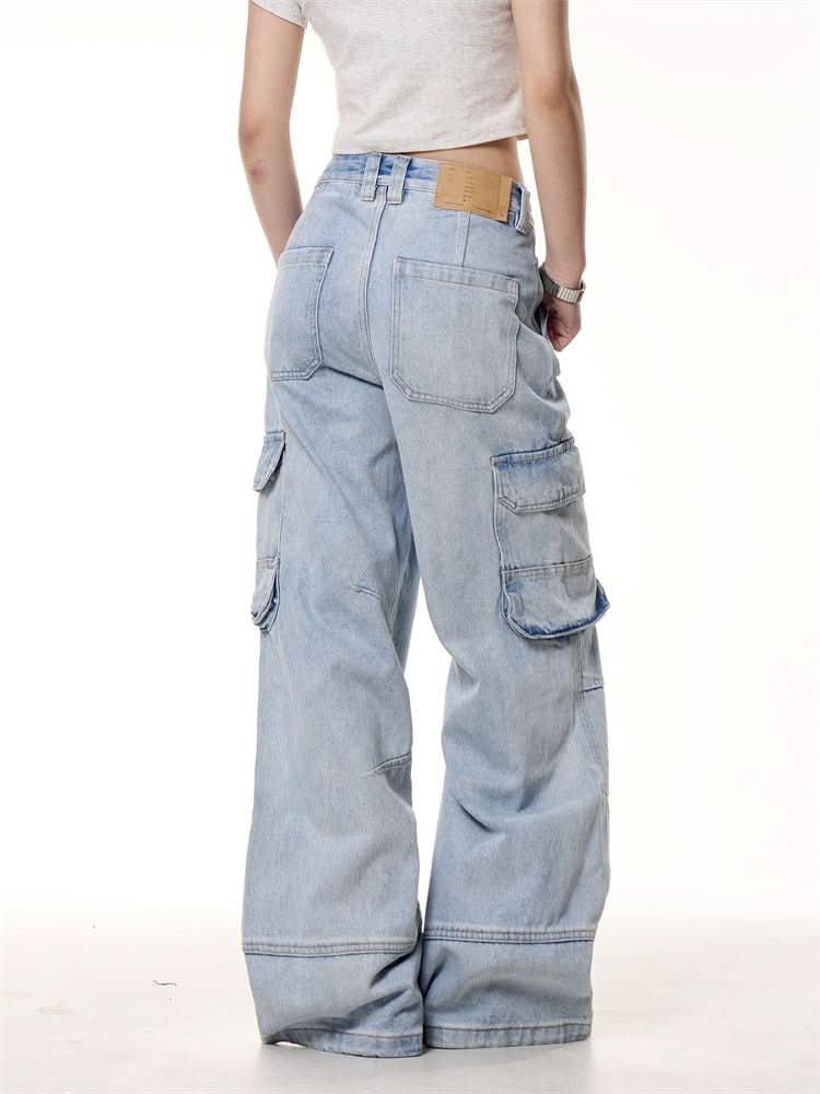 Retro Washed Pocket Straight Jeans - Eshtree