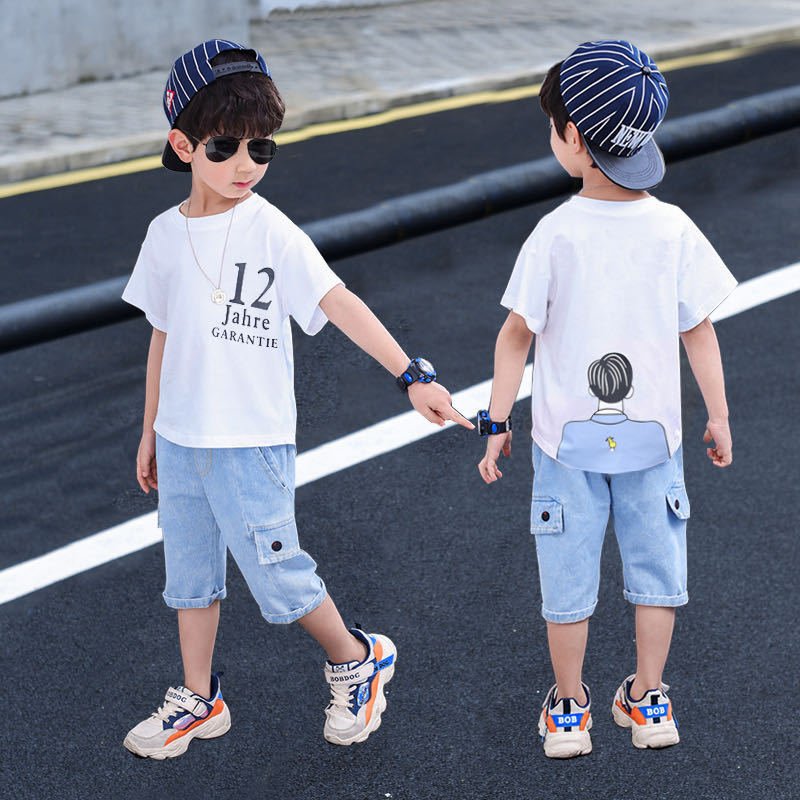 Short - sleeved T-shirt Boy Western Style Two - piece Suit, Big Boy Trend - Eshtree