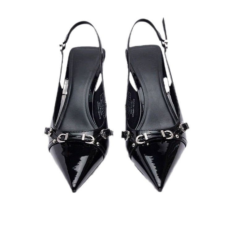 Simple Metal Buckle Pointed Shallow Mouth Stiletto Heel Women's High Heel Pumps - Eshtree