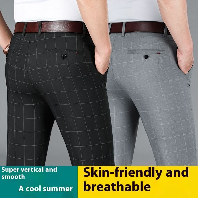Slim - fit Straight Plaid Suit Formal Wear Mid Waist Casual Pants - Eshtree