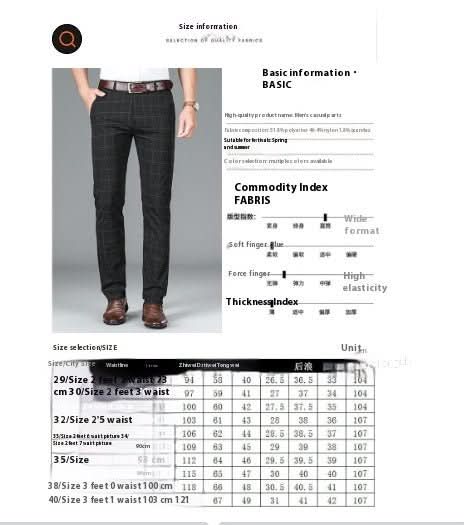 Slim - fit Straight Plaid Suit Formal Wear Mid Waist Casual Pants - Eshtree