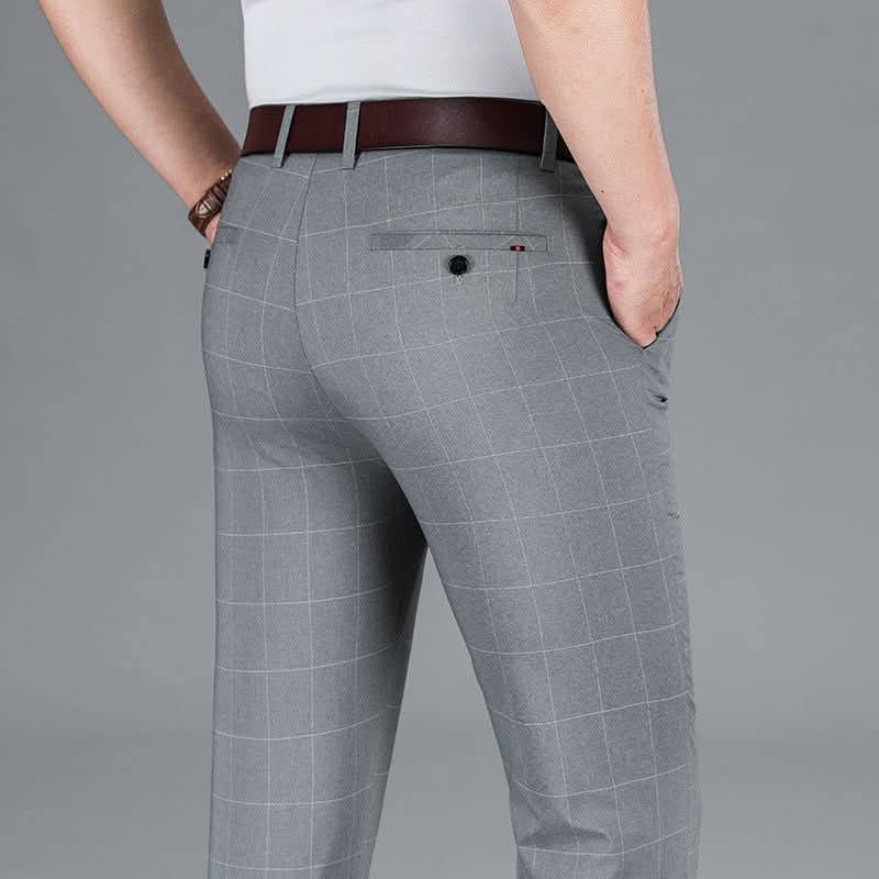 Slim - fit Straight Plaid Suit Formal Wear Mid Waist Casual Pants - Eshtree
