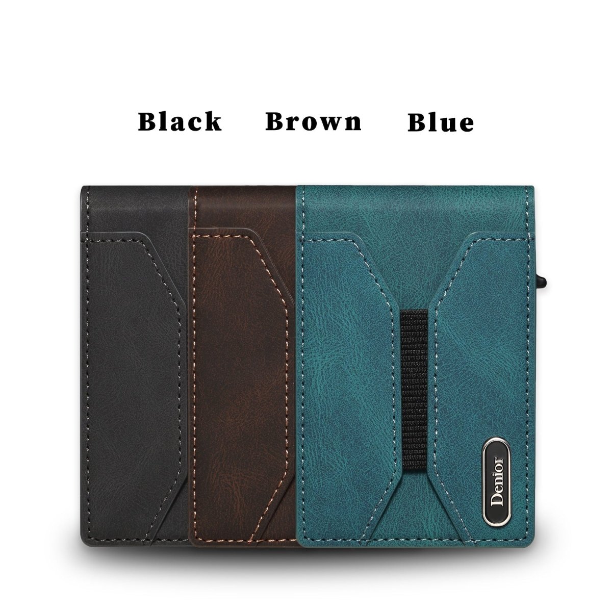 Smooth Leather Button - operated Automatic Pop - up Card Case With Elastic Band Wallet - Eshtree