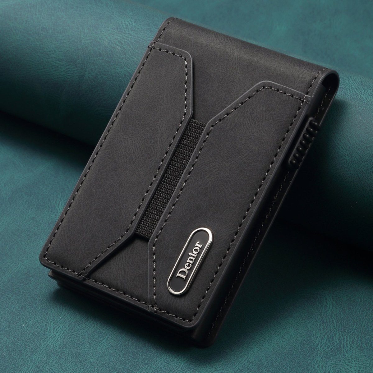 Smooth Leather Button - operated Automatic Pop - up Card Case With Elastic Band Wallet - Eshtree