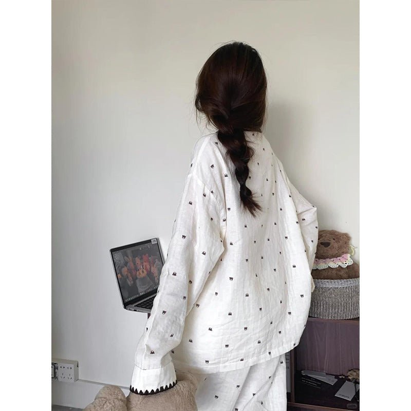 Soft And Adorable Bear Contrast Color Lace Pajamas Women's Homewear Suit - Eshtree