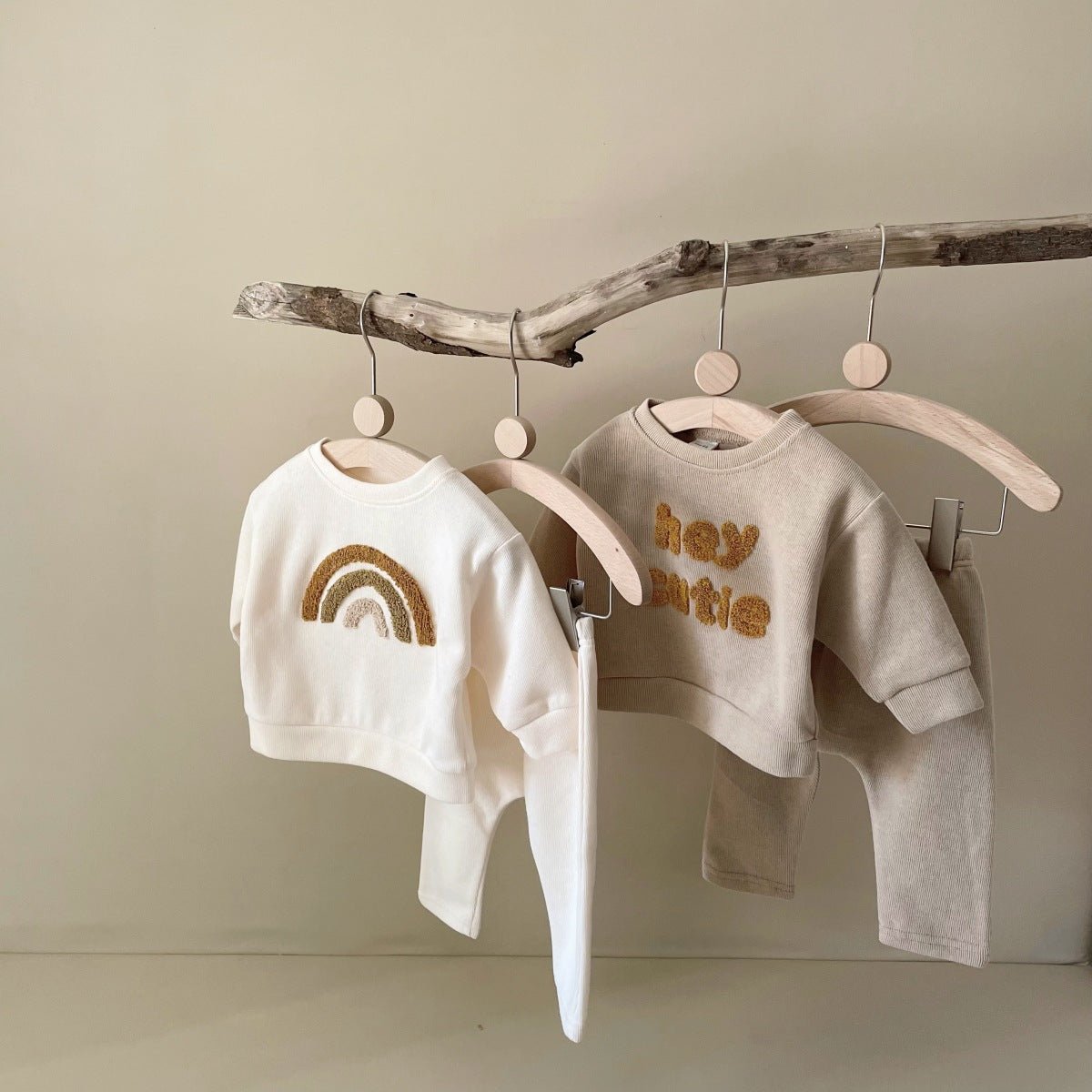 Spring And Autumn Newborn Alphabet Embroidery Baby Long Sleeve Two - piece Suit - Eshtree