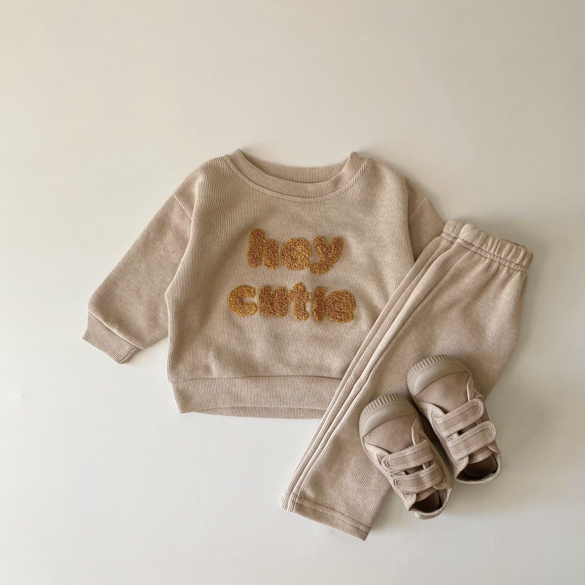 Spring And Autumn Newborn Alphabet Embroidery Baby Long Sleeve Two - piece Suit - Eshtree