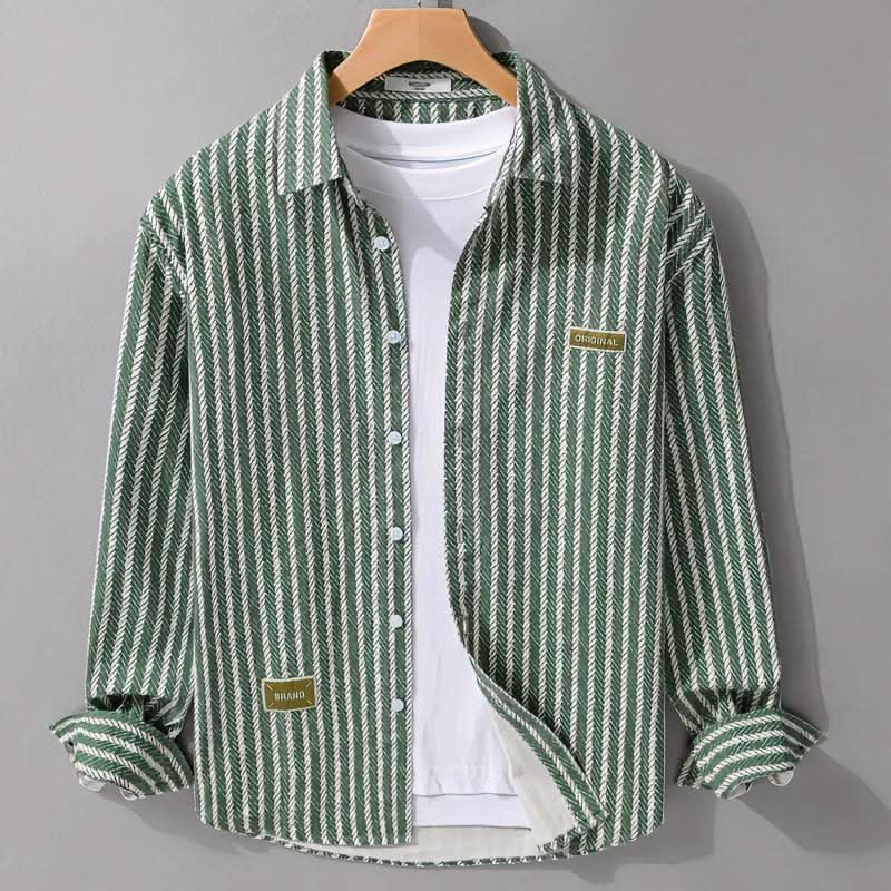 Spring Men's Collar Shirt Jacket Personalized Striped - Eshtree