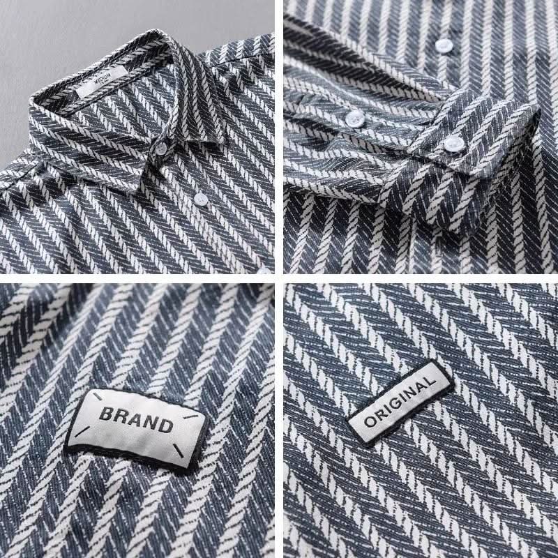 Spring Men's Collar Shirt Jacket Personalized Striped - Eshtree