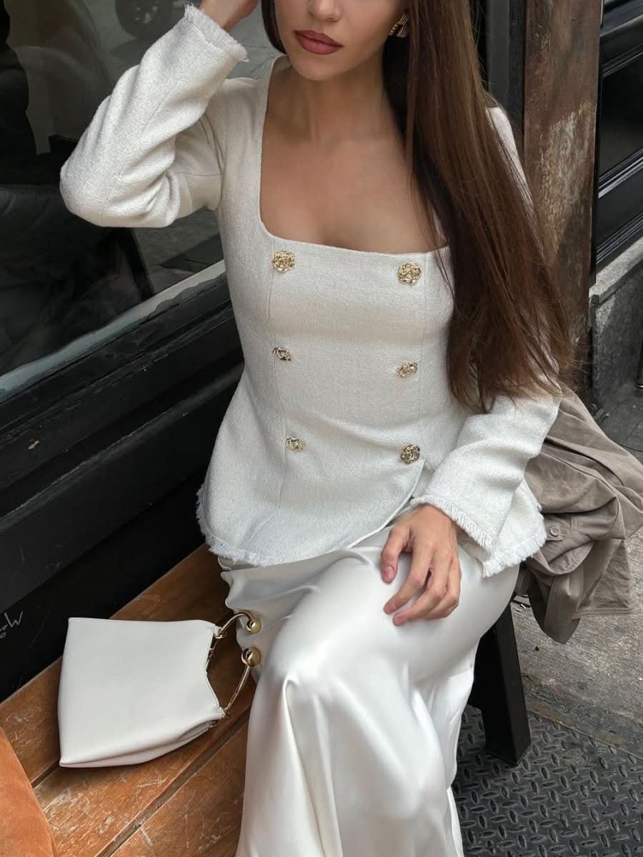 Square Neck Waist Long Sleeve Blazers - Eshtree